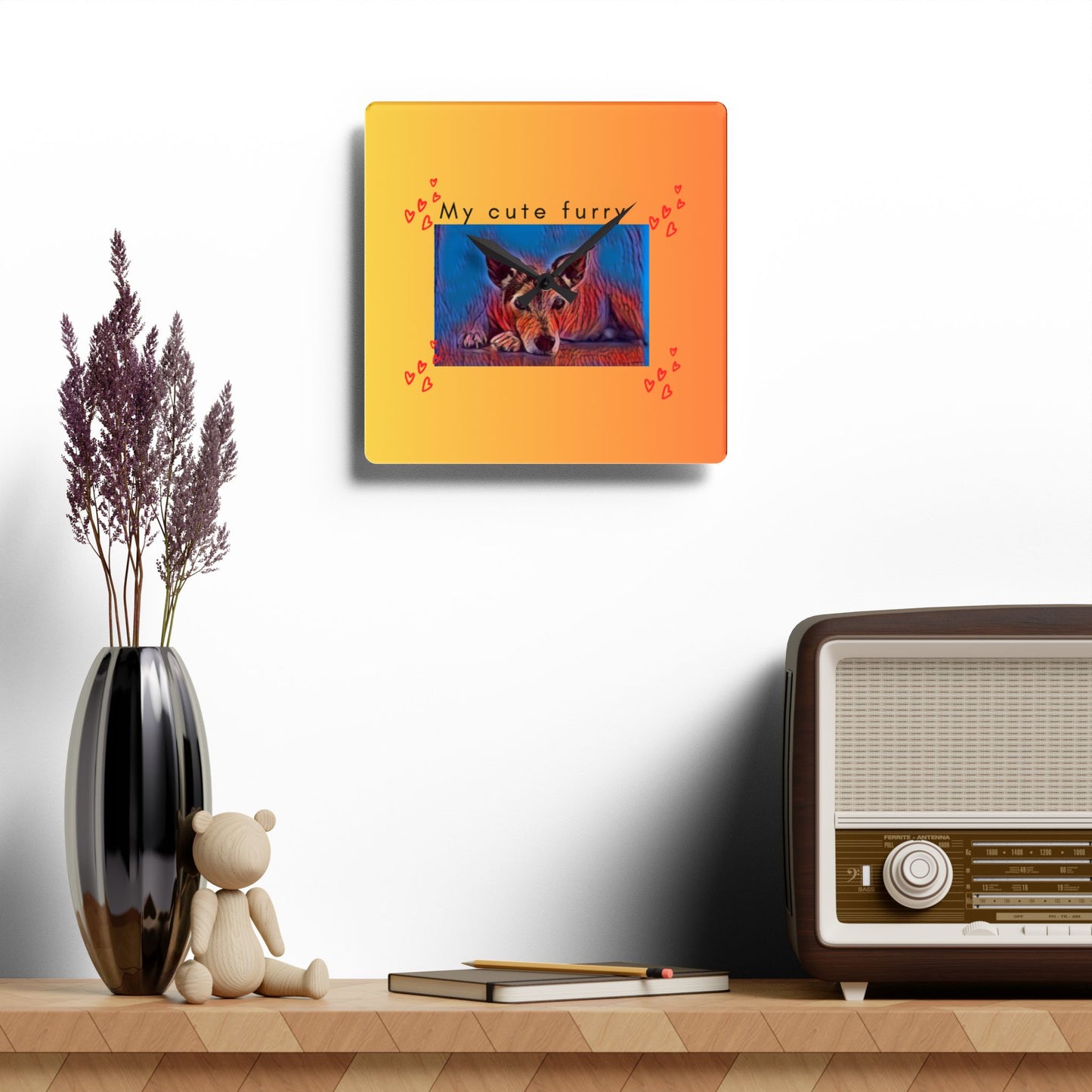 Dog Lovers Decorative Wall Clock - My Cute Fury - Square Decorative Wall Clock - Black Art Decor Wall Clock