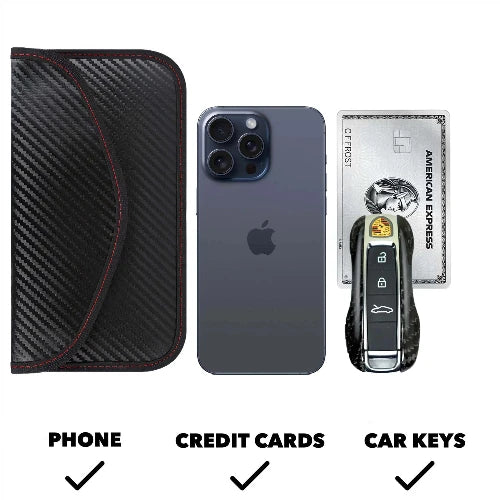 Faraday Bag for Phones and Car Keys, 2 Pack RFID Signal Blocking Bag, Carbon Fiber Material Shielding Case for Cell Phone Privacy Protection & Key Fob, Anti-Tracking Anti-Hacking Case Blocker
