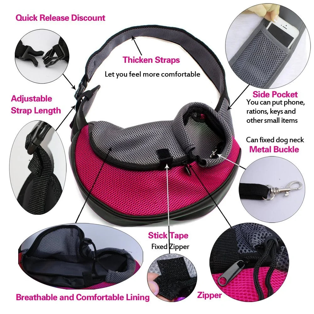 Pet Dog Sling Carrier, Breathable Mesh Portable Travel Pet Sling Shoulder Bag