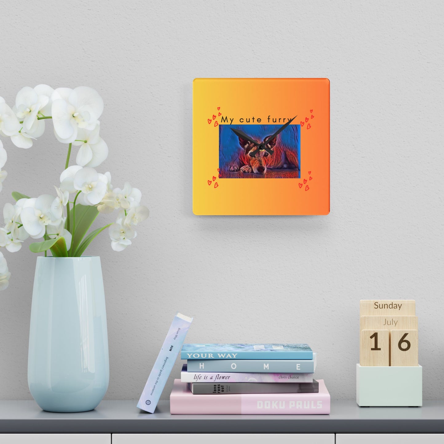 Dog Lovers Decorative Wall Clock - My Cute Fury - Square Decorative Wall Clock - Black Art Decor Wall Clock