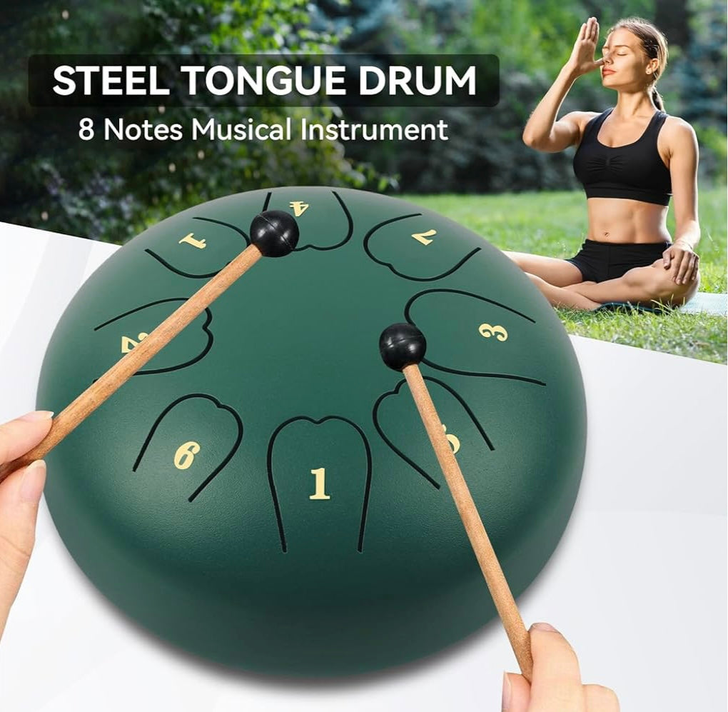 Soothing Rain Steel Tongue Drum – 6” 8-Note Handpan for Outdoor Relaxation & Meditation