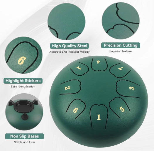 Soothing Rain Steel Tongue Drum – 6” 8-Note Handpan for Outdoor Relaxation & Meditation