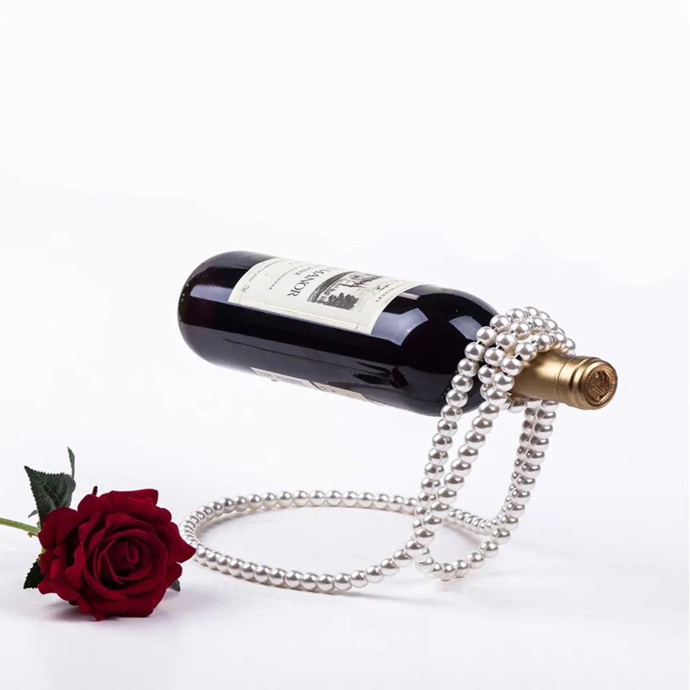 Pearl Necklace Wine Bottle Holder, Tabletop Wine Bottle Stand for Bar and Home Decoration
