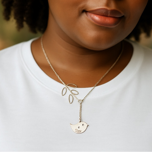 Elegant Infinity Loop Necklace with Bird Charm