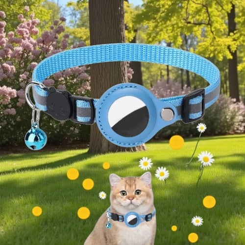 Reflective Pet Collar with AirTag Holder & Bell – Adjustable Anti-Lost Design for Cats & Small Dogs