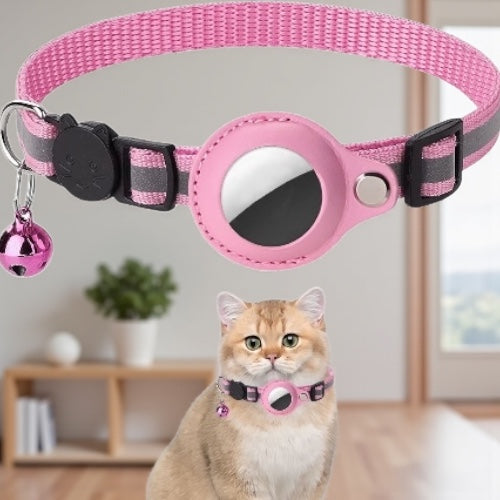 Reflective Pet Collar with AirTag Holder & Bell – Adjustable Anti-Lost Design for Cats & Small Dogs