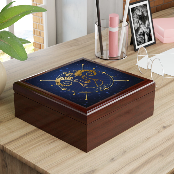 Zodiac Aries Jewelry Box - Celestial Aries Elegance