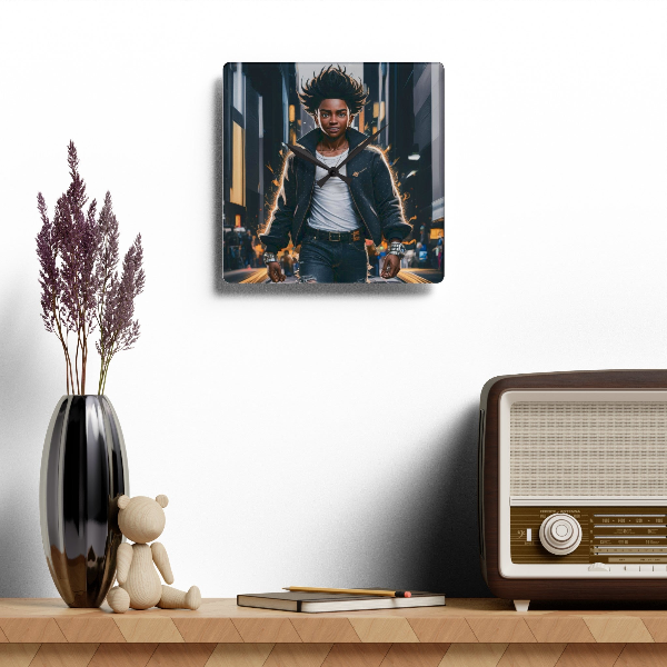 Young Adventurers Hanging Square Clock - Black Art Design Clock