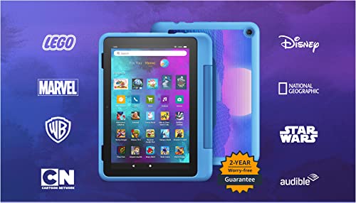 Amazon Fire HD 8 Kids Pro tablet- 2022, ages 6-12 | 8" HD screen, slim case for older kids, ad-free content, parental controls, 13-hr battery, 32 GB, Cyber Blue