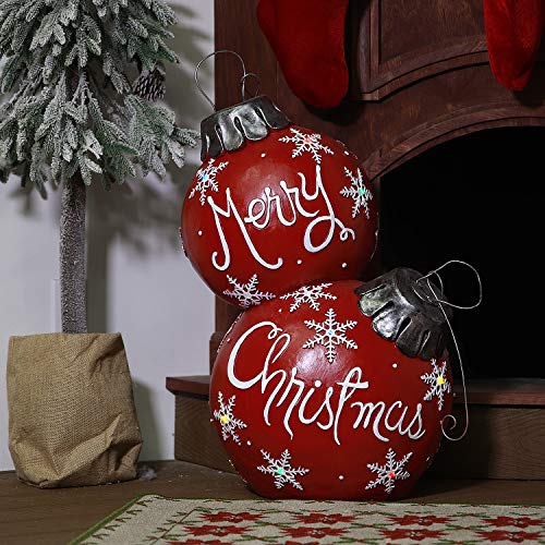 Alpine Corporation 30" H Indoor/Outdoor Christmas Ball Ornament with Color Changing LED Lights, Red