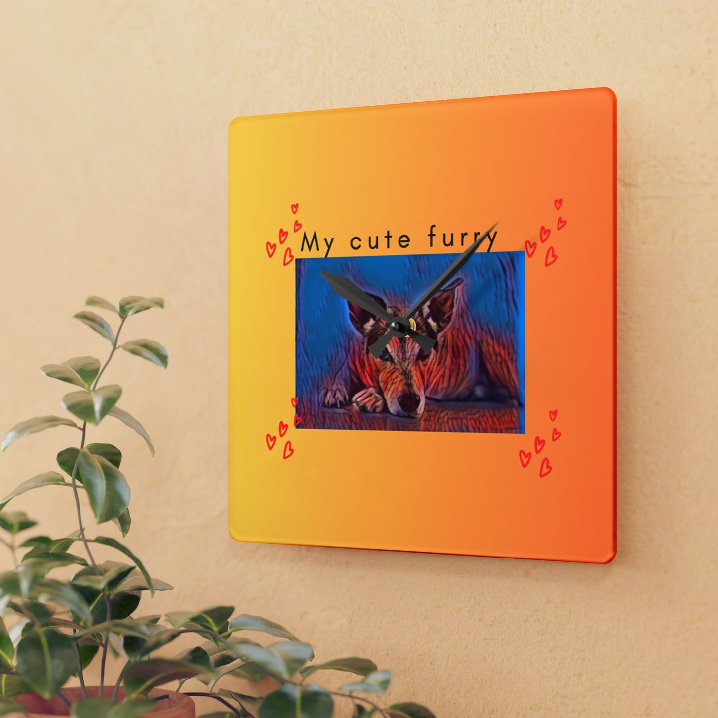 Dog Lovers Decorative  Wall Clock - My Cute Fury - Square Decorative Wall Clock - Black Art Decor Wall Clock