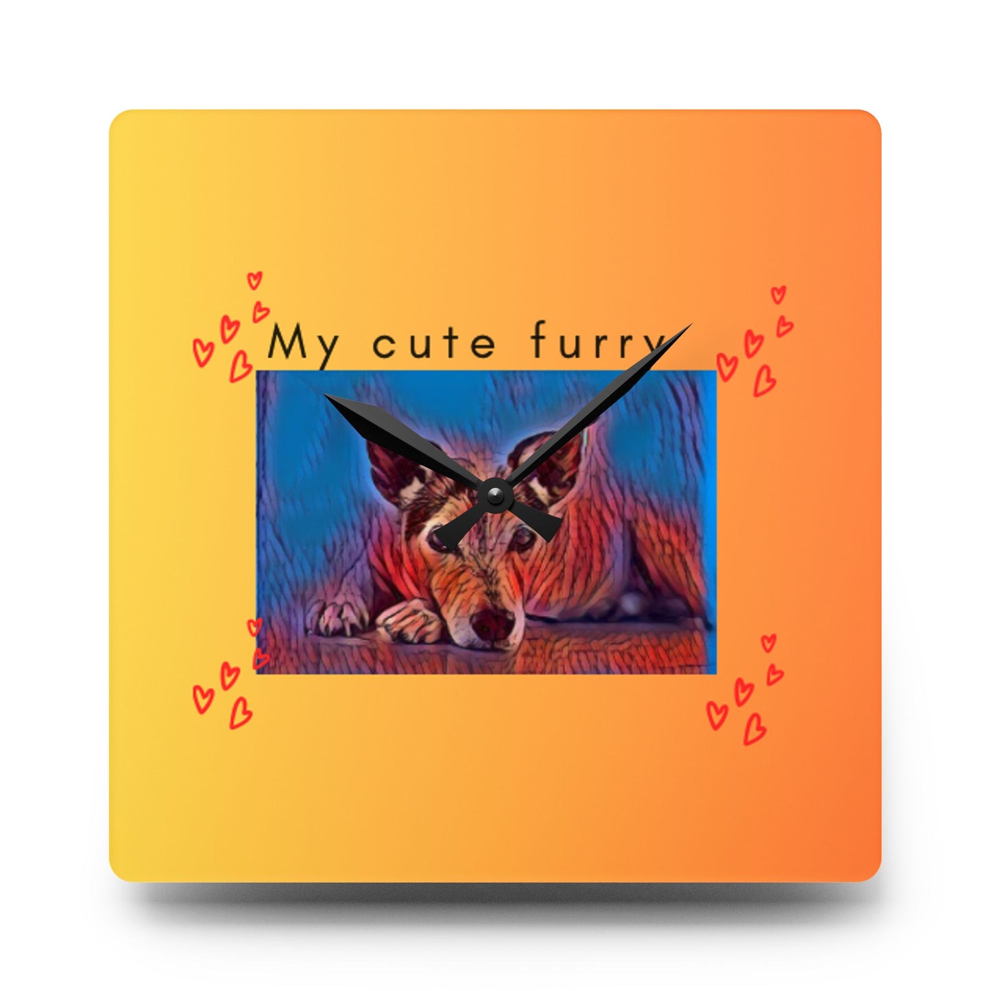 Dog Lovers Decorative  Wall Clock - My Cute Fury - Square Decorative Wall Clock - Black Art Decor Wall Clock
