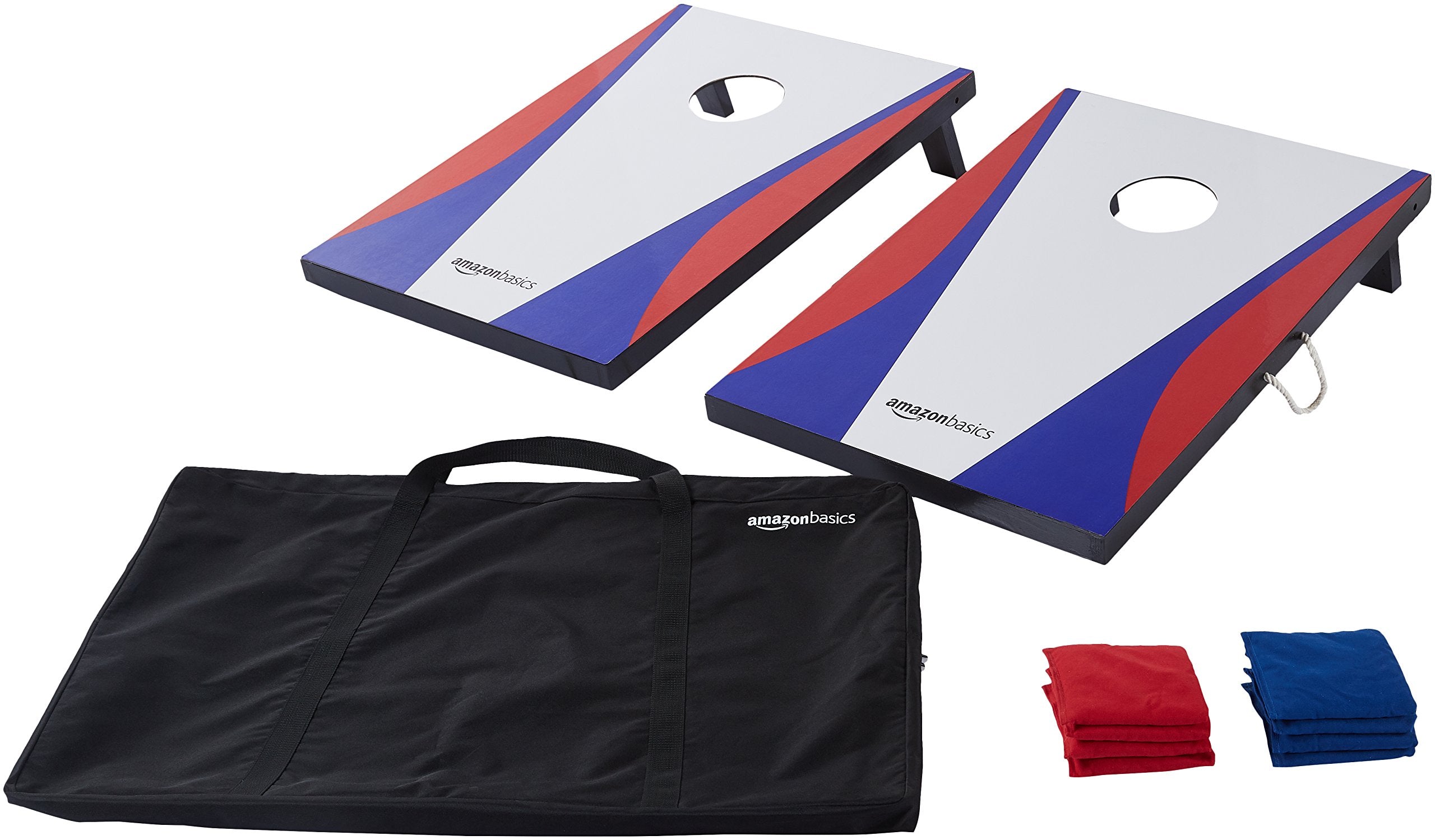 Amazon Basics Cornhole Set with 2 Boards, 8 Bean Bags, and Travel Carry Case, Blue/Red