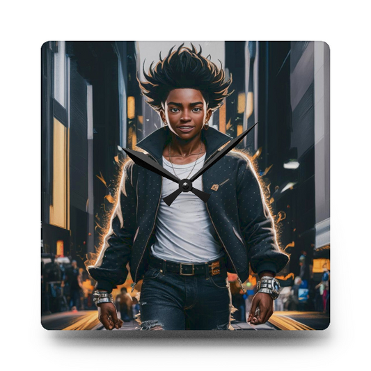 Young Adventurers Hanging Square Clock - Black Art Design Clock