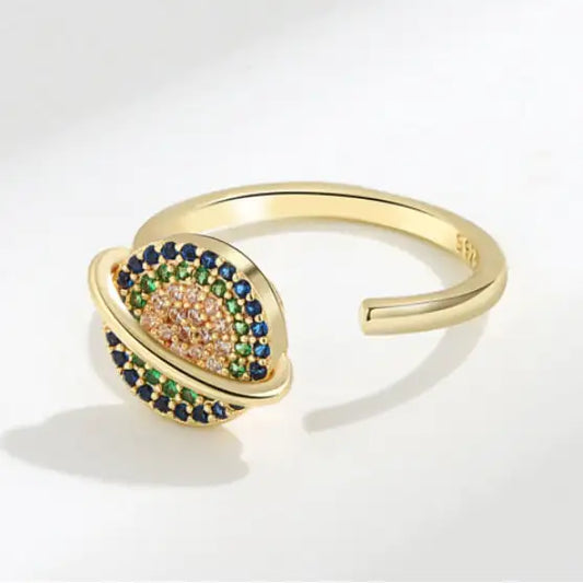 Elegant Orbit: Multicolored Gemstone Spinner Ring
