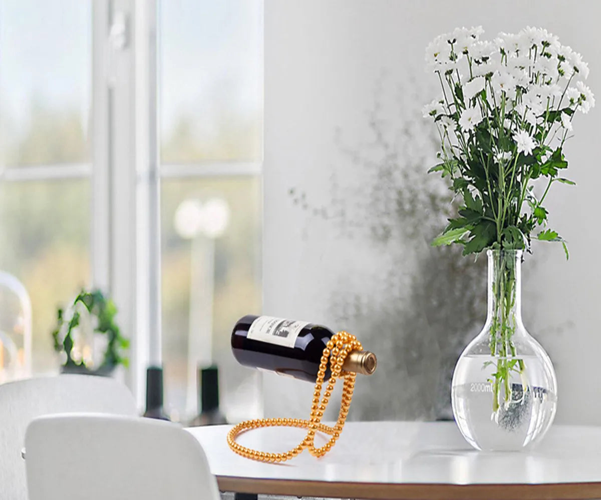 Pearl Necklace Wine Bottle Holder, Tabletop Wine Bottle Stand for Bar and Home Decoration