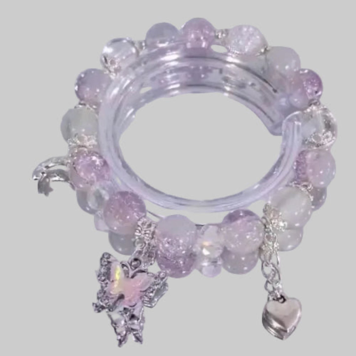 Clear Crystal Bracelet with Gemstone Beads, Butterfly & Heart Charms
