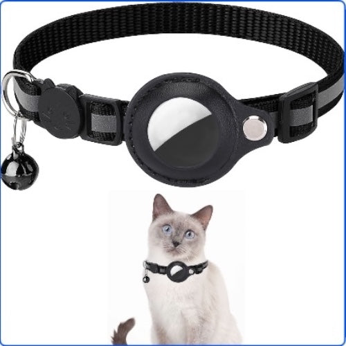 Reflective Pet Collar with AirTag Holder & Bell – Adjustable Anti-Lost Design for Cats & Small Dogs