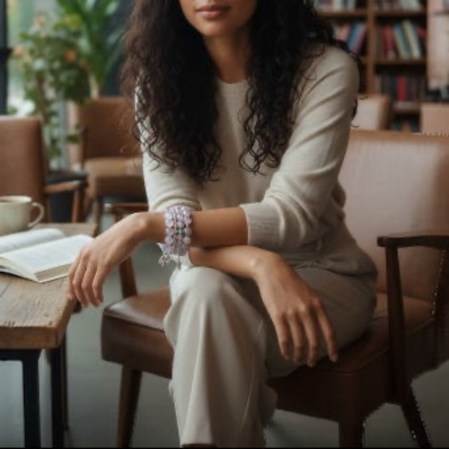 Clear Crystal Bracelet with Gemstone Beads, Butterfly & Heart Charms