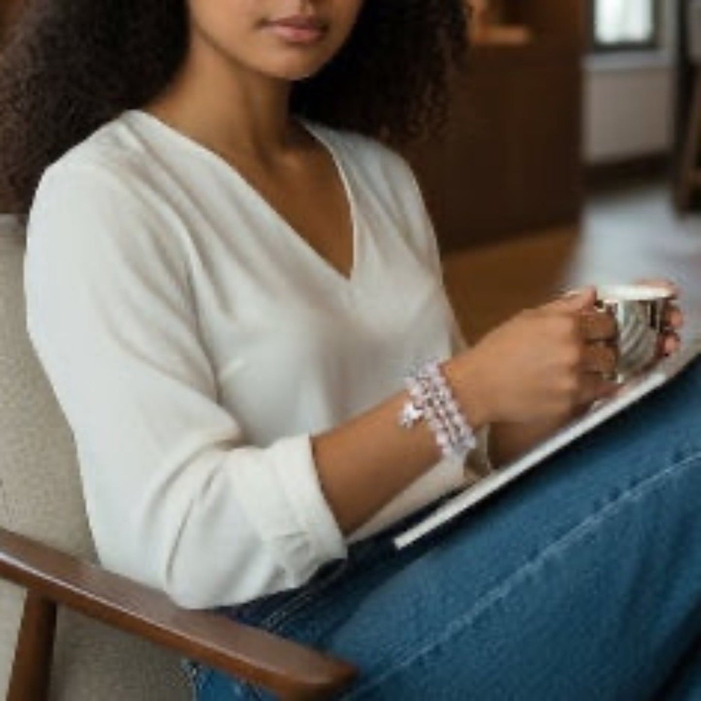 Clear Crystal Bracelet with Gemstone Beads, Butterfly & Heart Charms