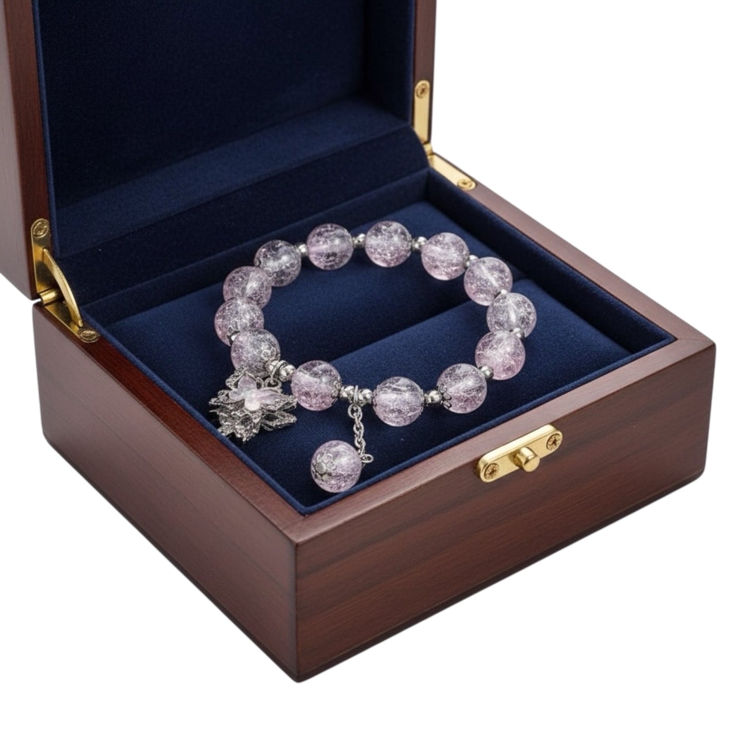Clear Crystal Bracelet with Gemstone Beads, Butterfly & Heart Charms