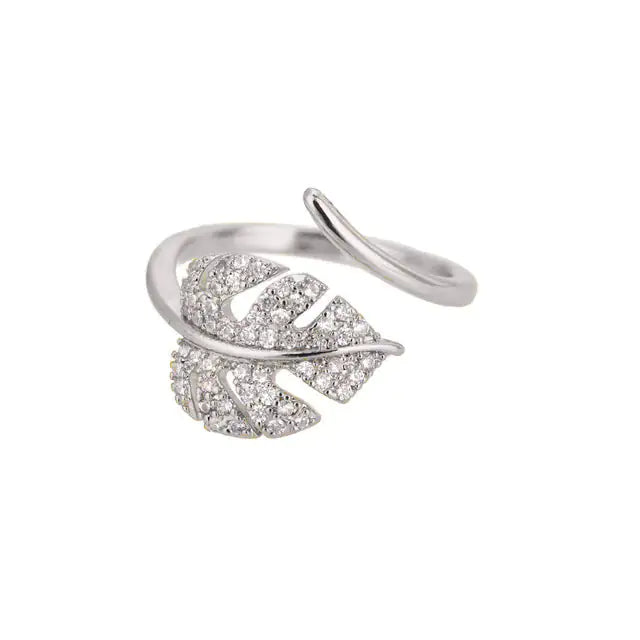 Elegant Gold Leaf Ring with Sparkling Crystals
