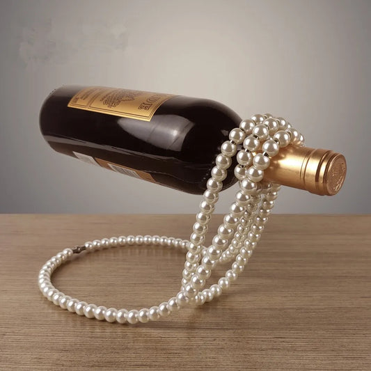 Pearl Necklace Wine Bottle Holder, Tabletop Wine Bottle Stand for Bar and Home Decoration