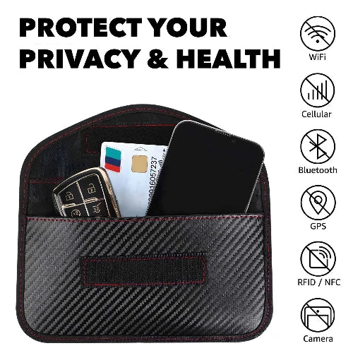 Faraday Bag for Phones and Car Keys, 2 Pack RFID Signal Blocking Bag, Carbon Fiber Material Shielding Case for Cell Phone Privacy Protection & Key Fob, Anti-Tracking Anti-Hacking Case Blocker