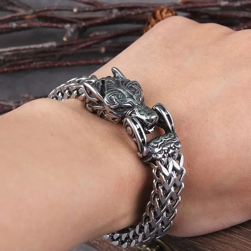 Viking Wolf Head Men  Bracelet